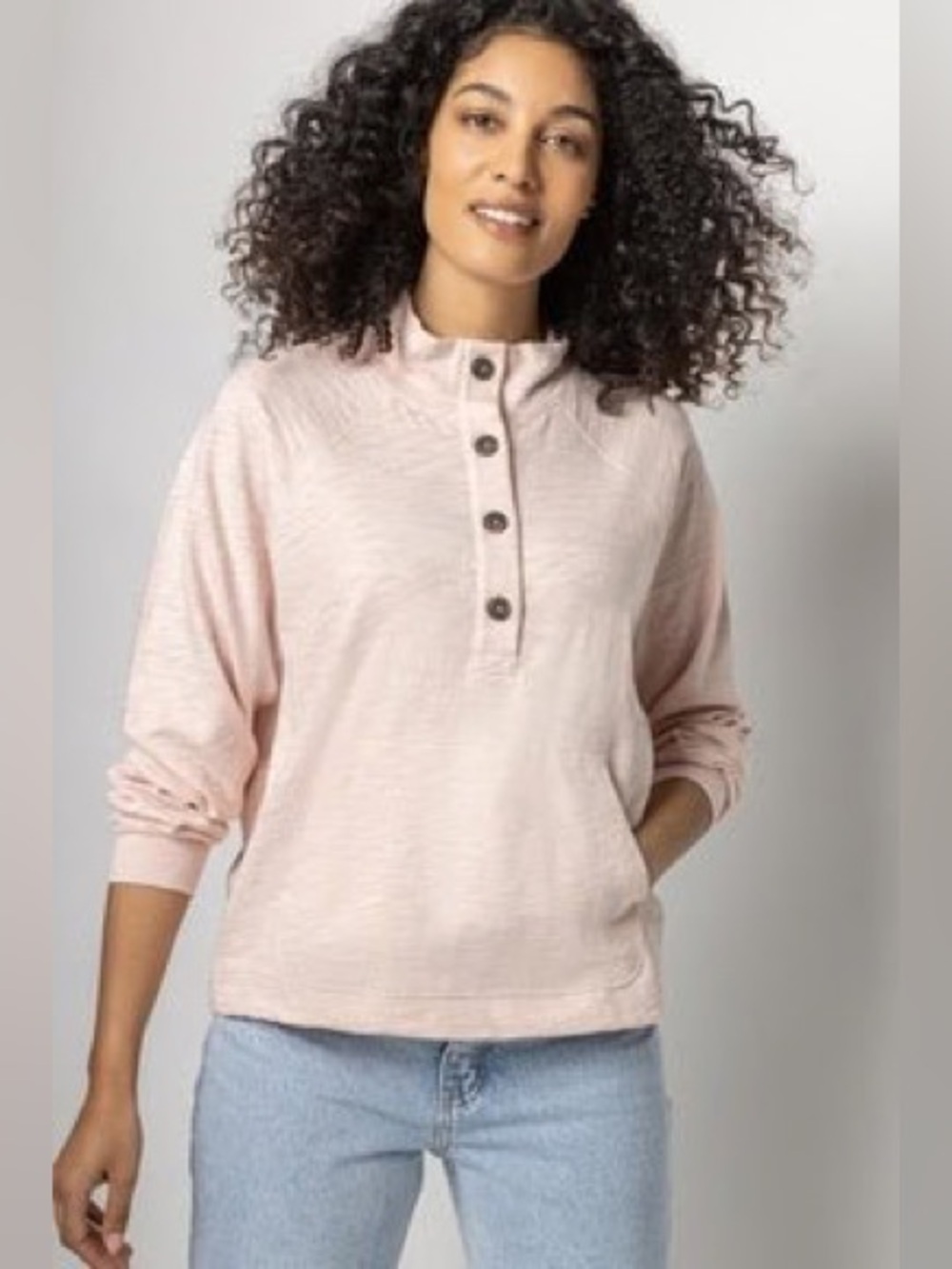 Lilla P Mock Neck Henley Top Pink Size Large